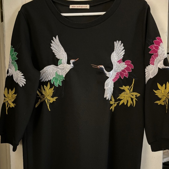 Alice Underground size small, black cotton dress with bird design - Picture 1 of 7